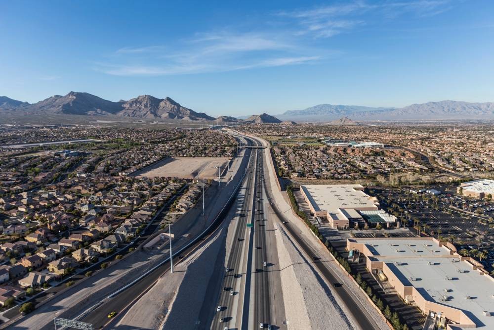 Aerial view of the 215 Interstate and residential areas in Summerlin, Nevada (NV)